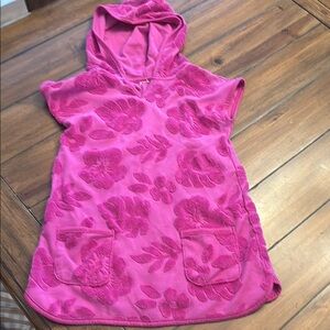 Pink Floral Kids Terry Cloth Hooded Cover Up Dress